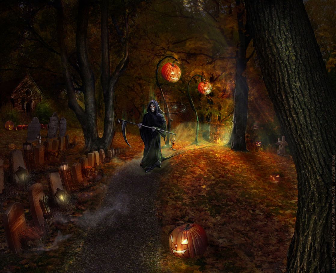 Scary Halloween 2012 HD Wallpapers Pumpkins, Witches, Spider Web