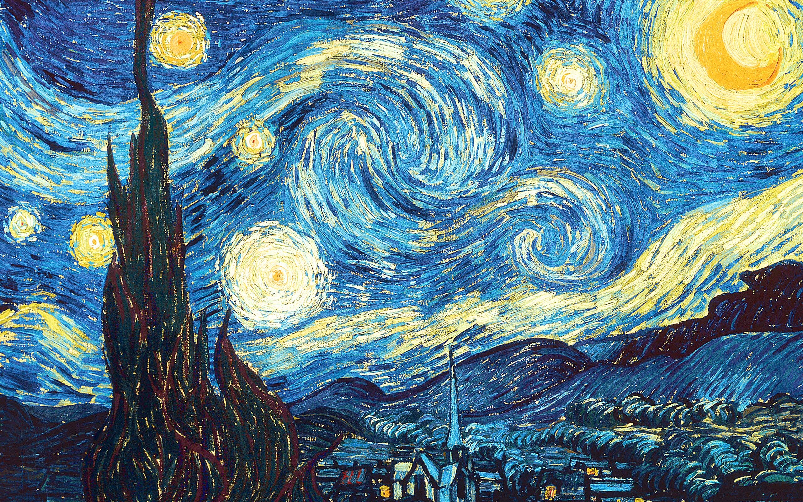 Wallpapers Magritte Starry Night Vincent Van Gogh 2560x1600 ...