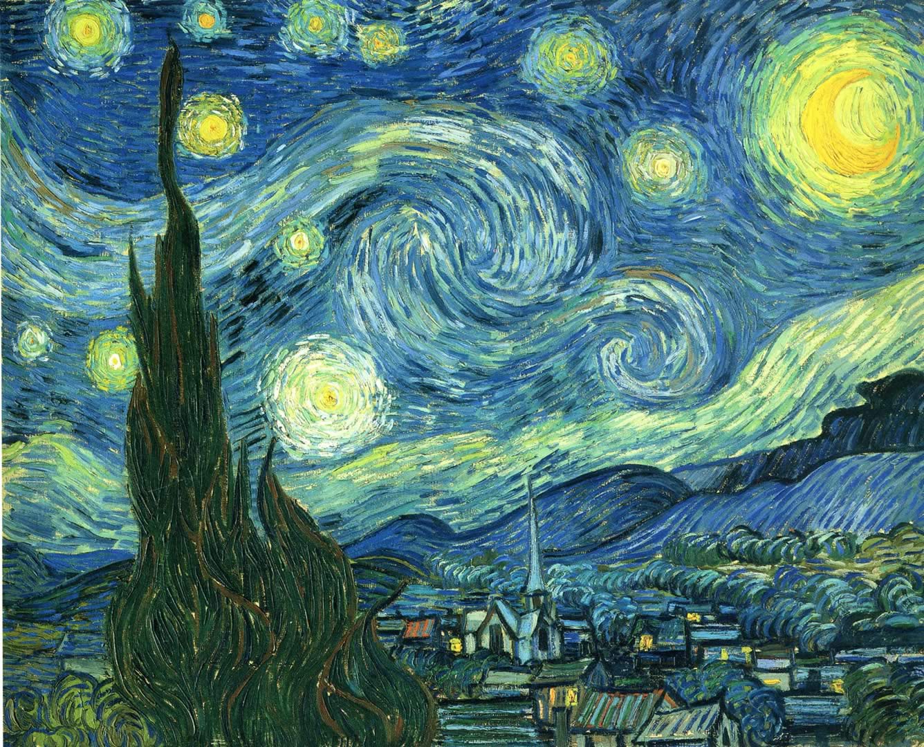 The Starry Night - Vincent Van Gogh Paintings Wallpaper Image