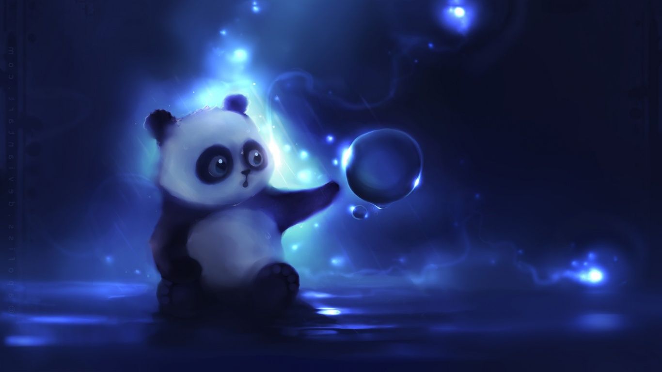 1366x768 Little panda art Wallpaper