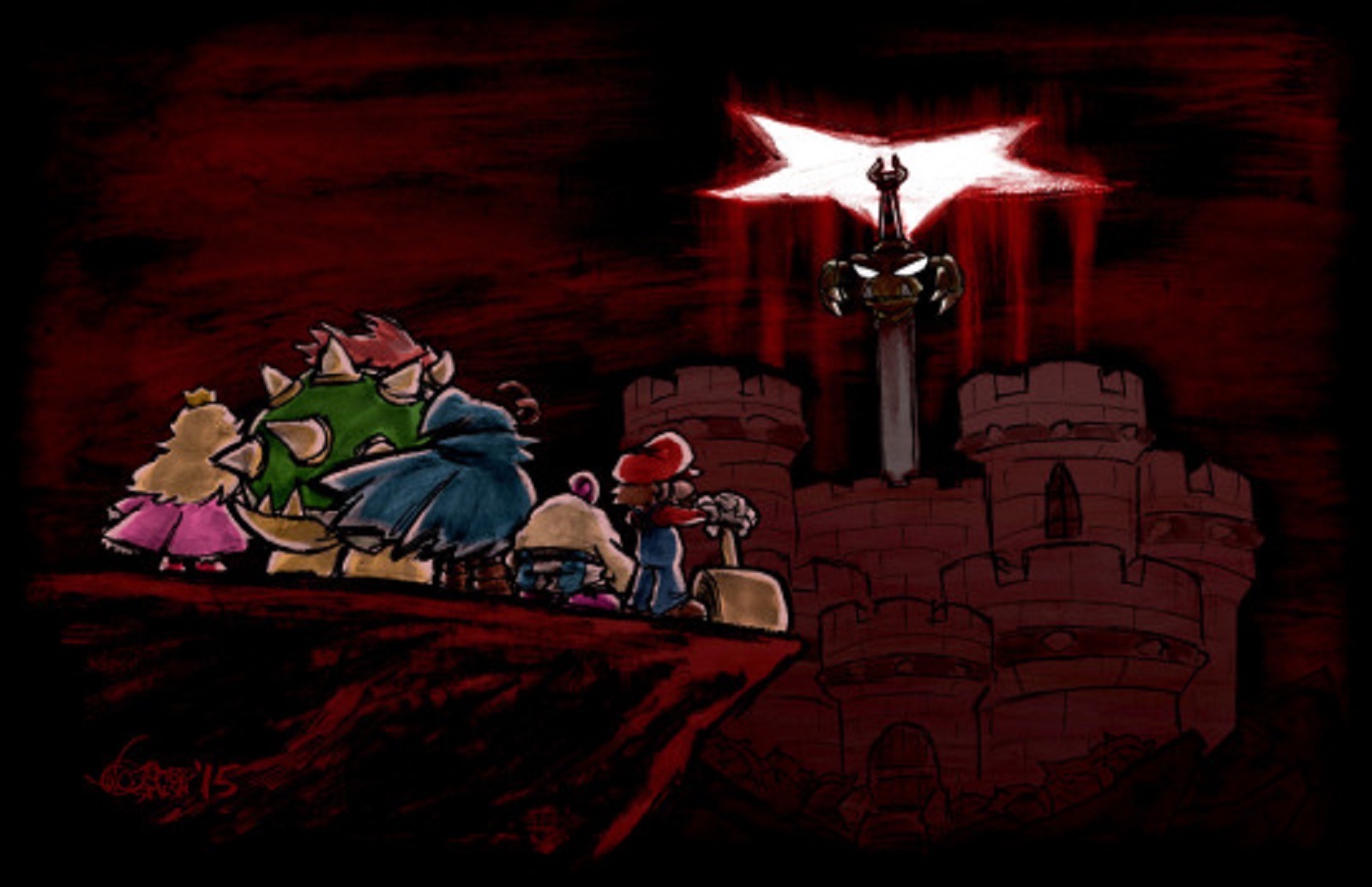 Super Mario RPG Cast Fight Exor Sword At Bowsers Castle Geno ...