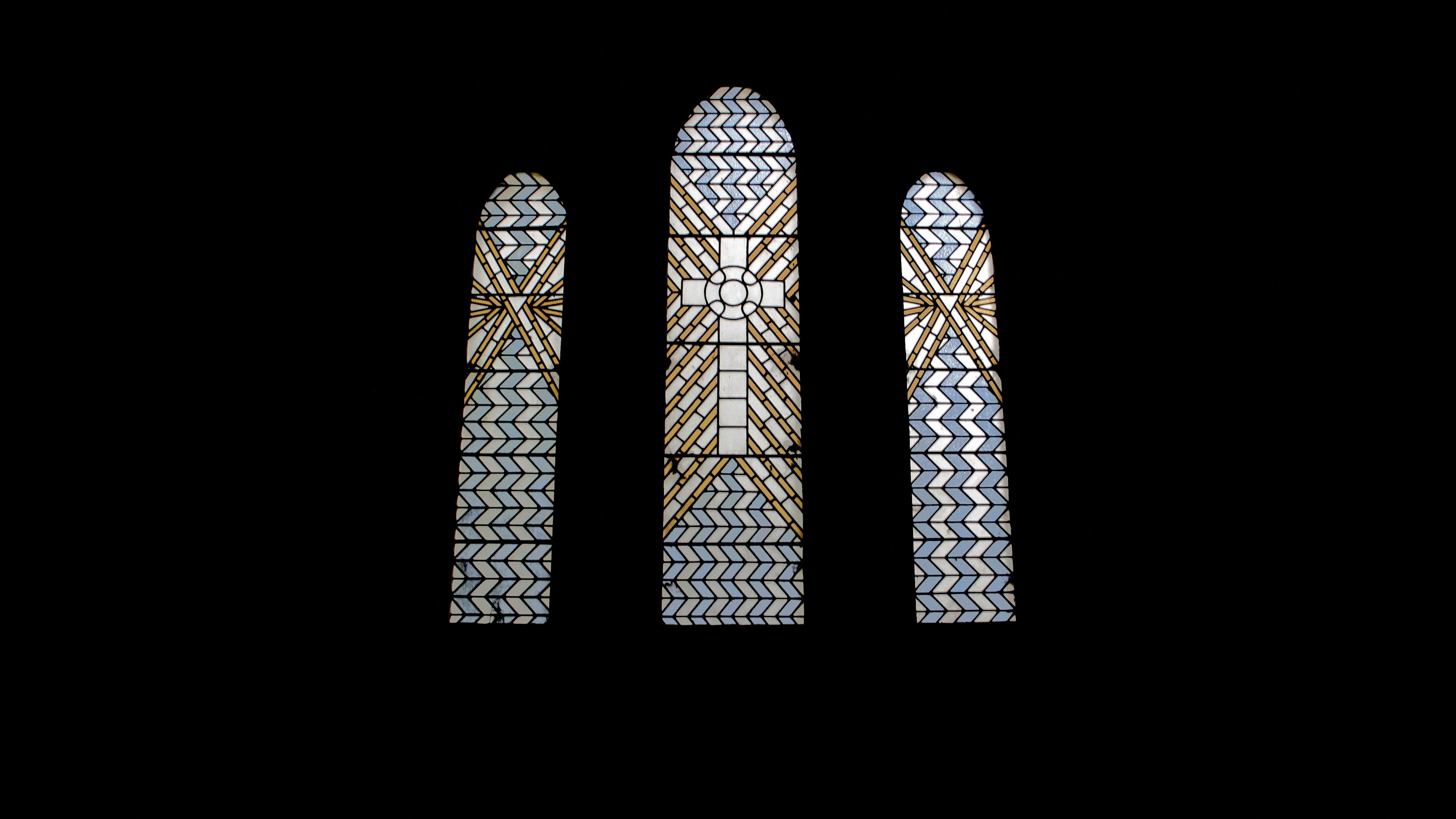 Stained Glass Windows With Cross Black Background Cover Photo