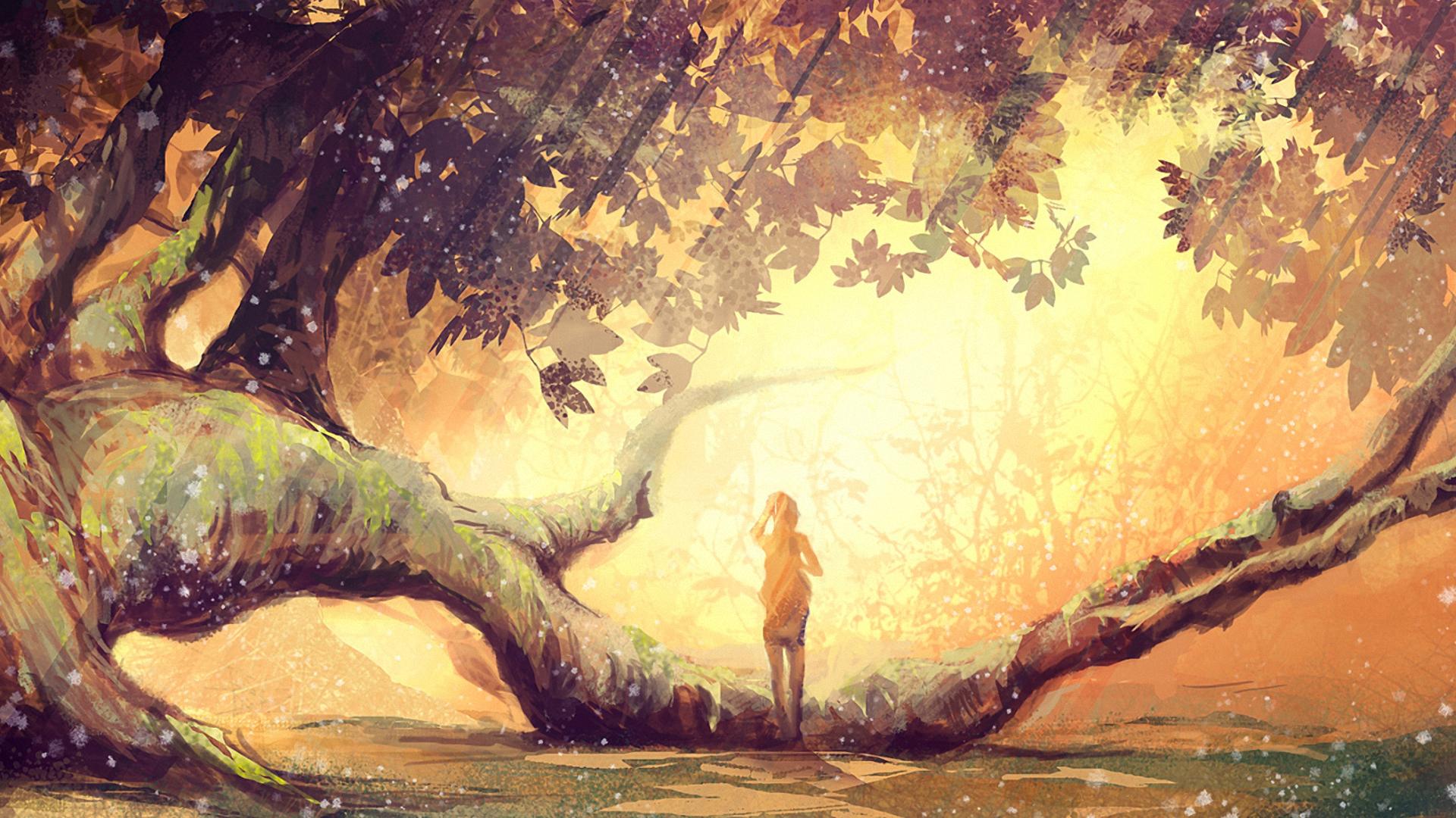 Fisihng In The Sunlit Forest River 1920X1200 Digital Art Wallpaper