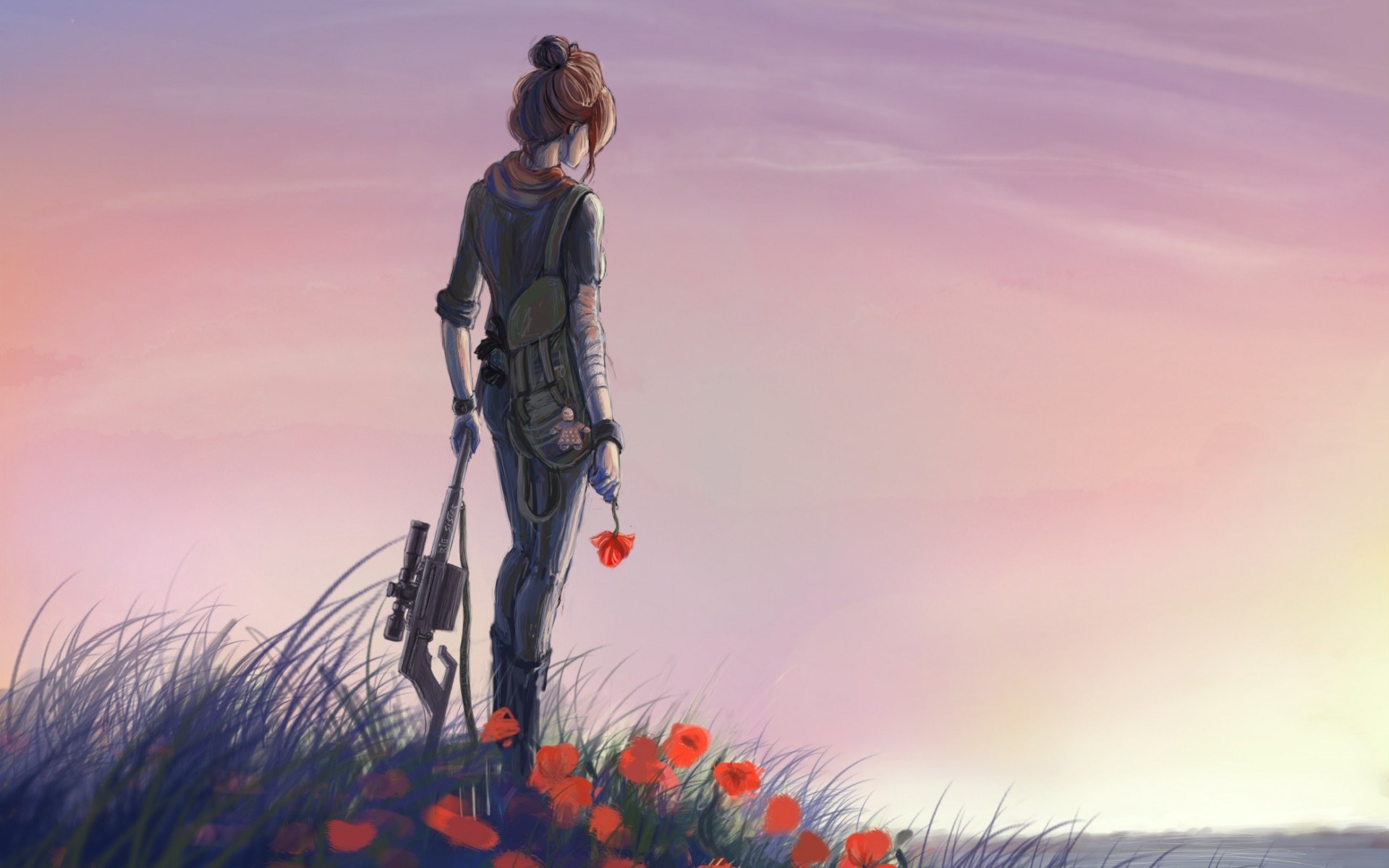 Sniper Girl In Poppies Field Drawing HD Free Wallpaper - Nova ...