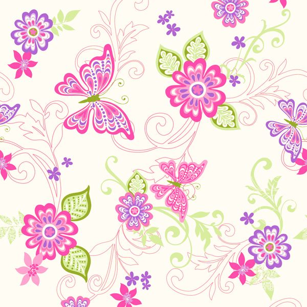 BBC95511 Pink Butterfly Flower Scroll - Paisley - Borders by ...