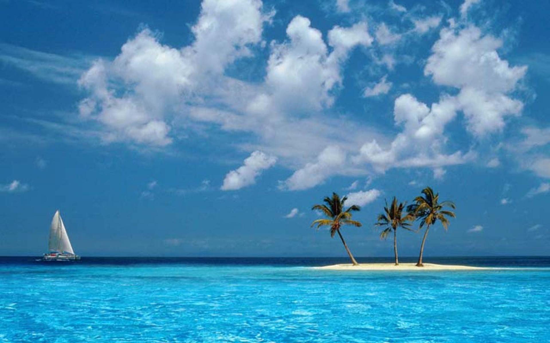 Ocean sky palm boat tropical windows xp islands island hd
