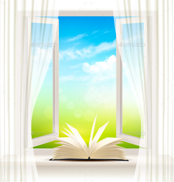 Background With An Open Window And Open Book. | GraphicRiver
