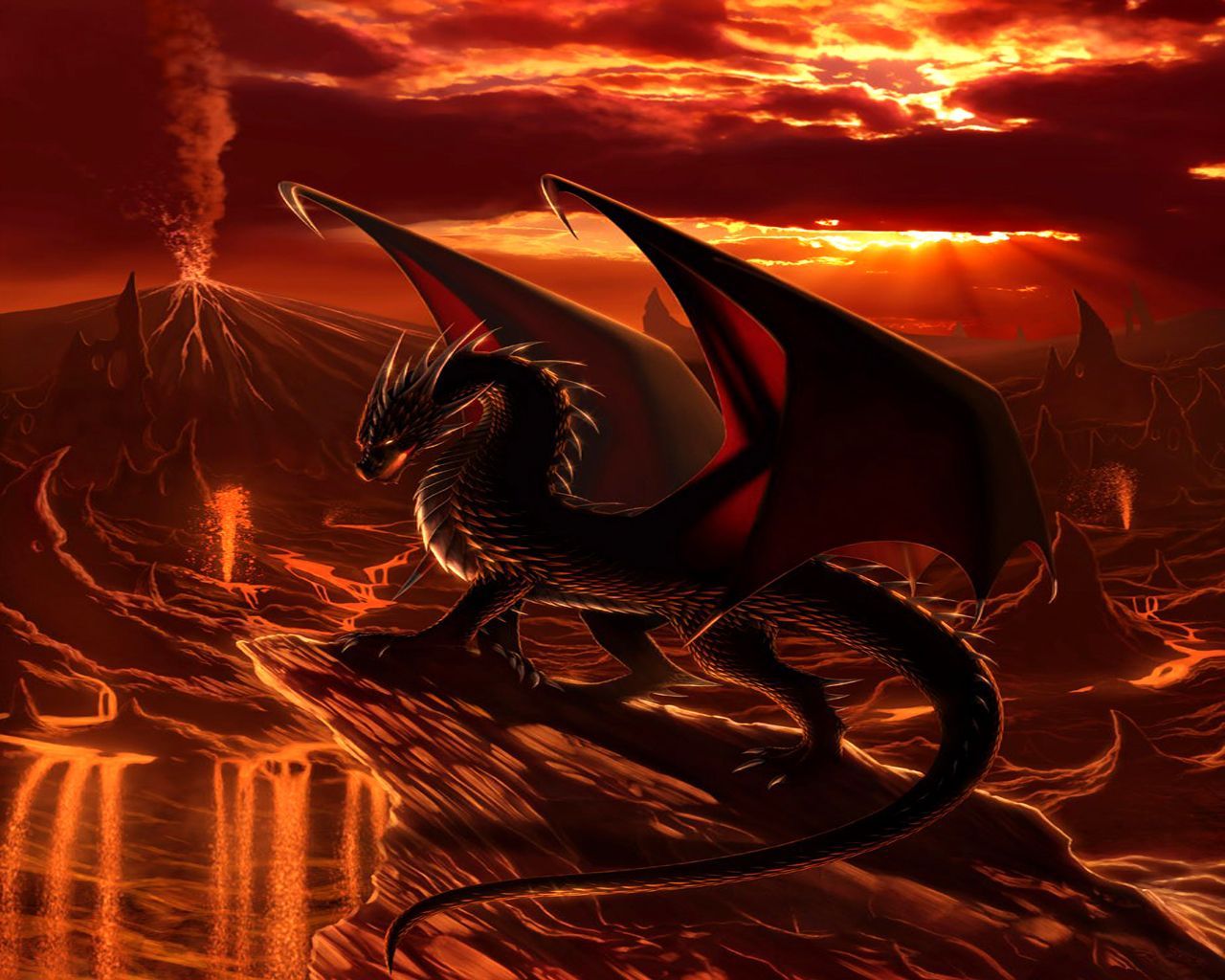 Red Dragon In Volcano Wallpaper HD #1267 Wallpaper | High ...