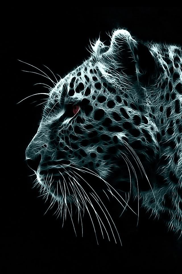 Jaguar big cat animal feline fractal art iPhone wallpaper black n