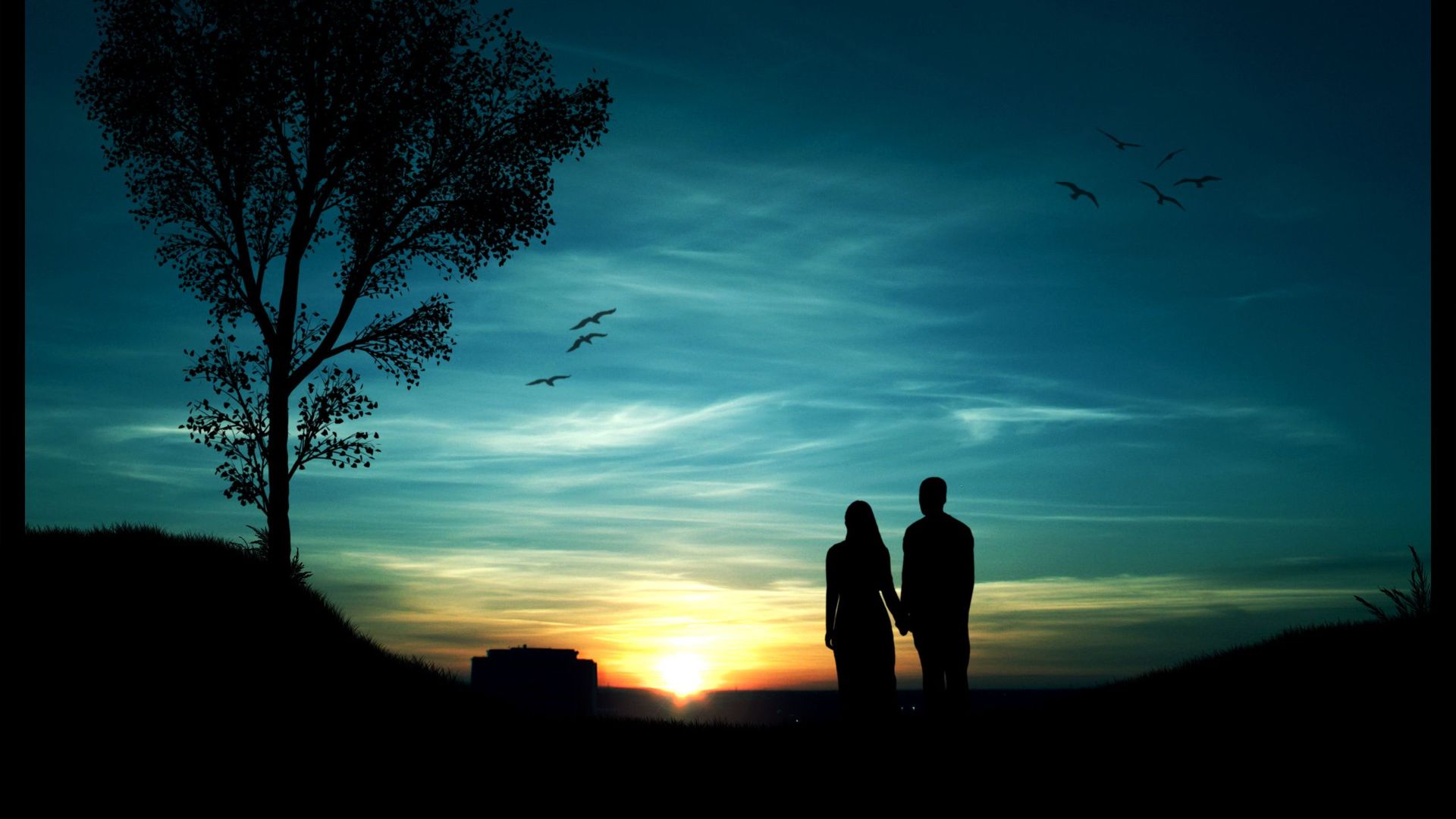 Couple's silhouette in the sunset, 1920x1080 HD Wallpaper and FREE ...