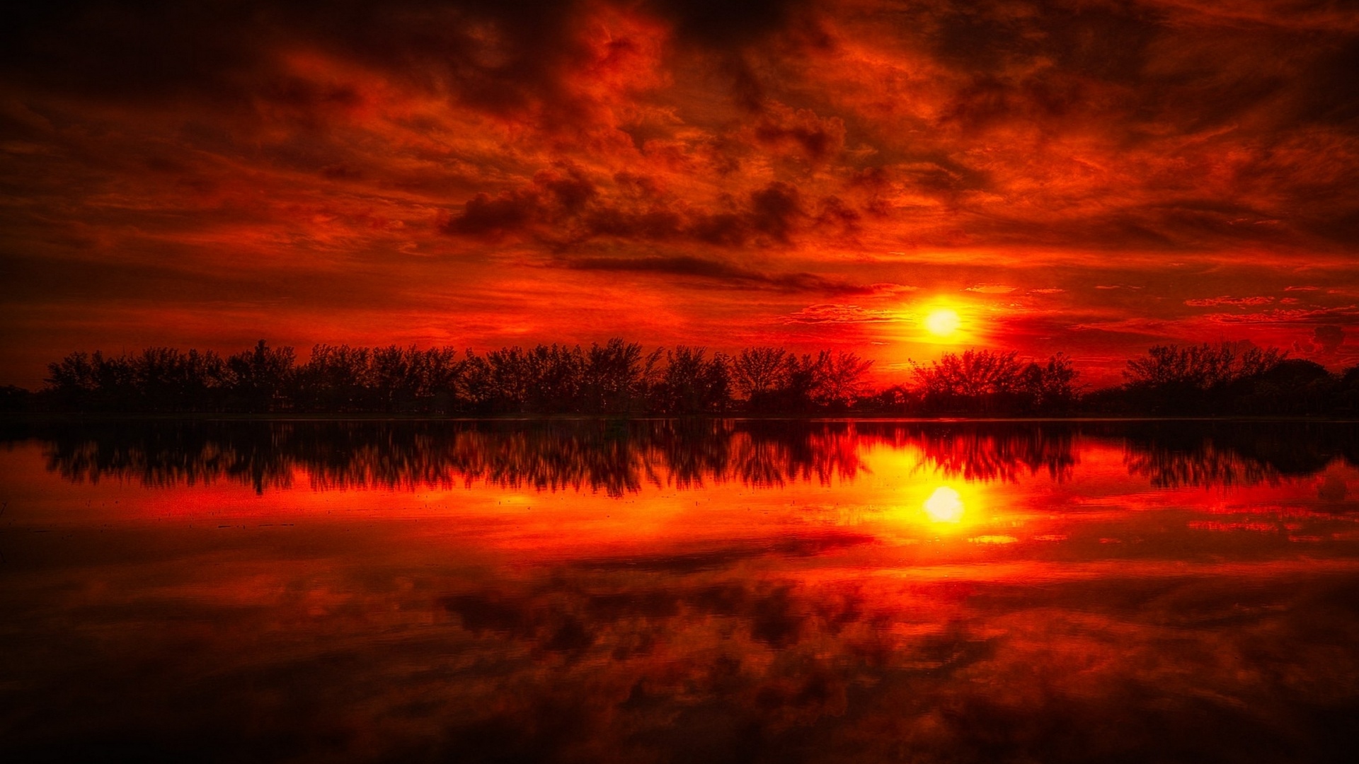 1920x1080 Fire Red Sunset Reflection Sea desktop PC and Mac wallpaper
