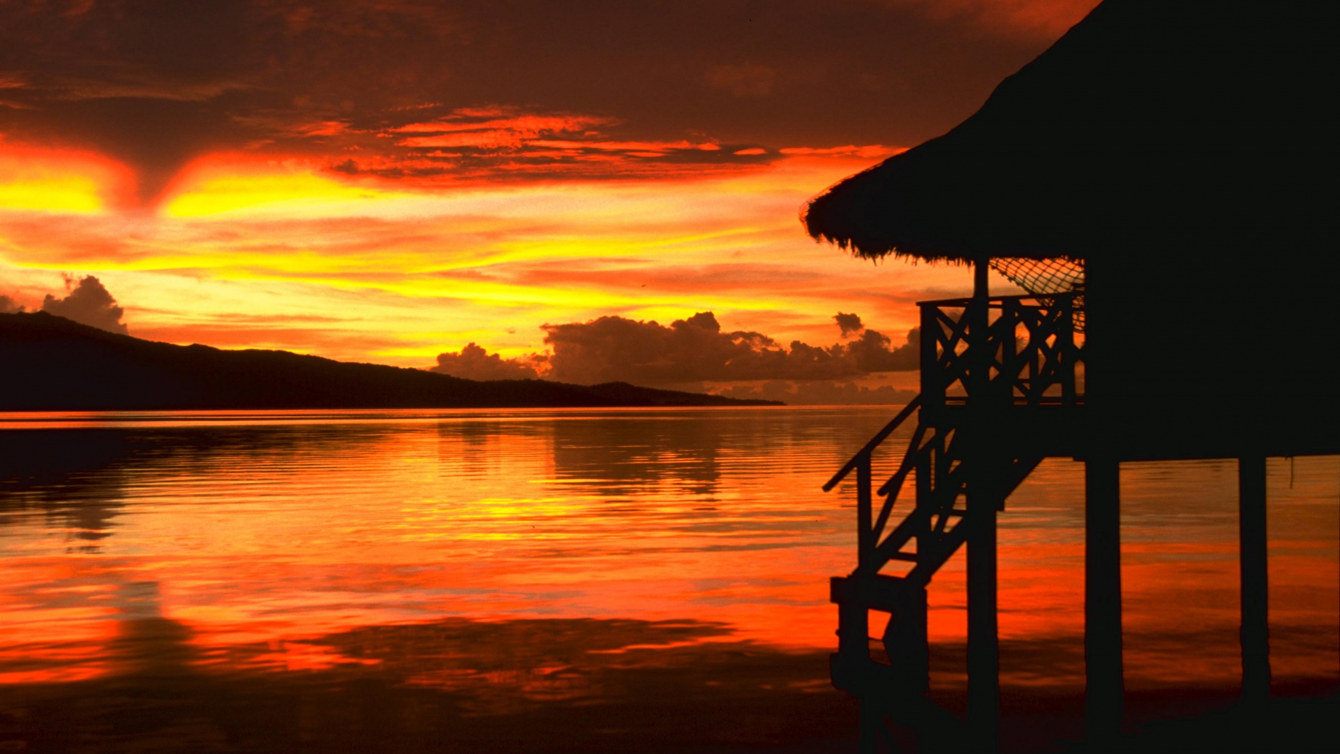 Sunset Over Water, beach, sunsets, beautiful, chair, 1920x1080 HD ...