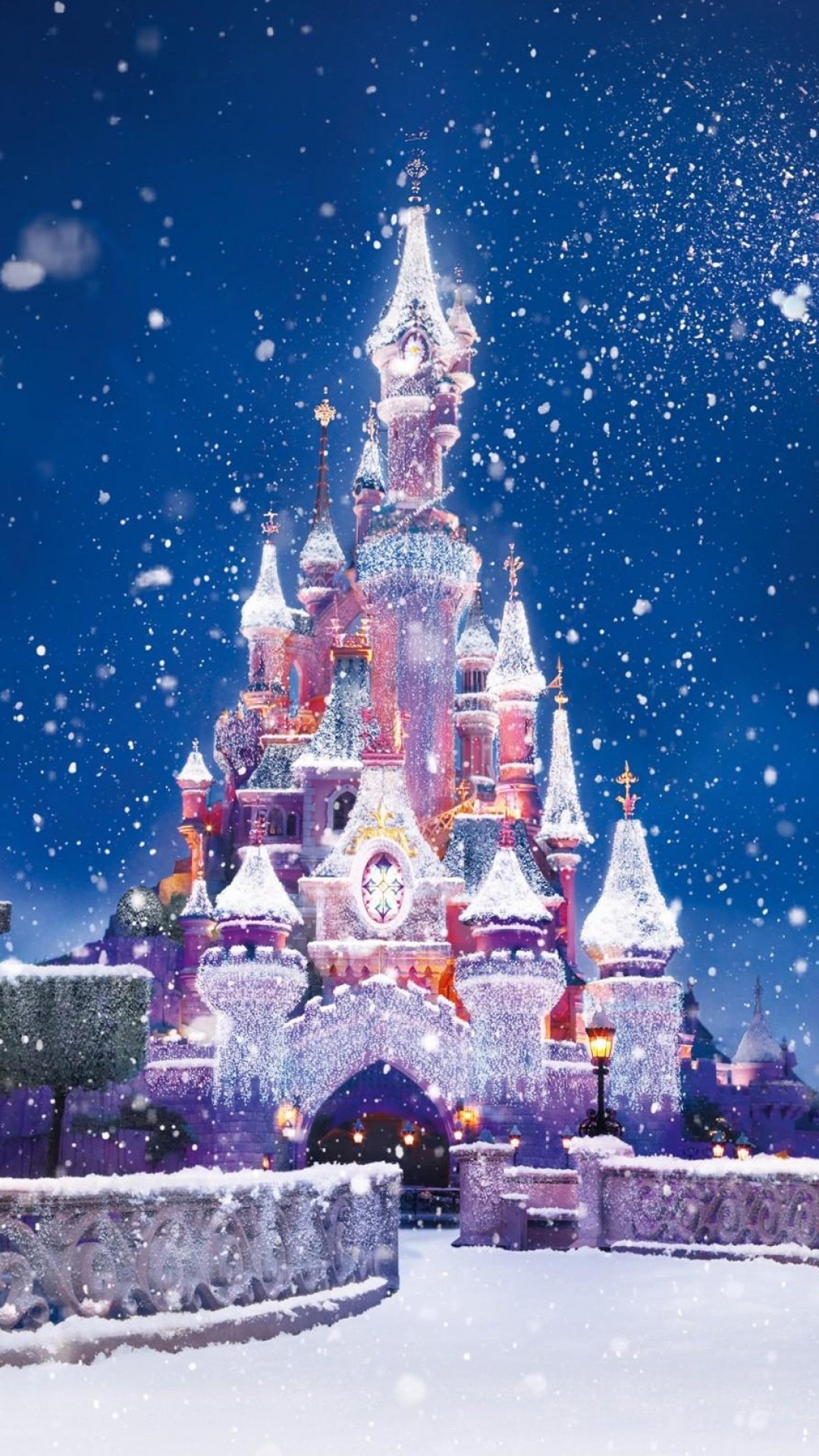 Disney Castle Christmas Lights Snow Android Wallpaper