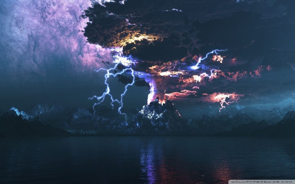 Volcano Eruption Lightning HD desktop wallpaper High Definition