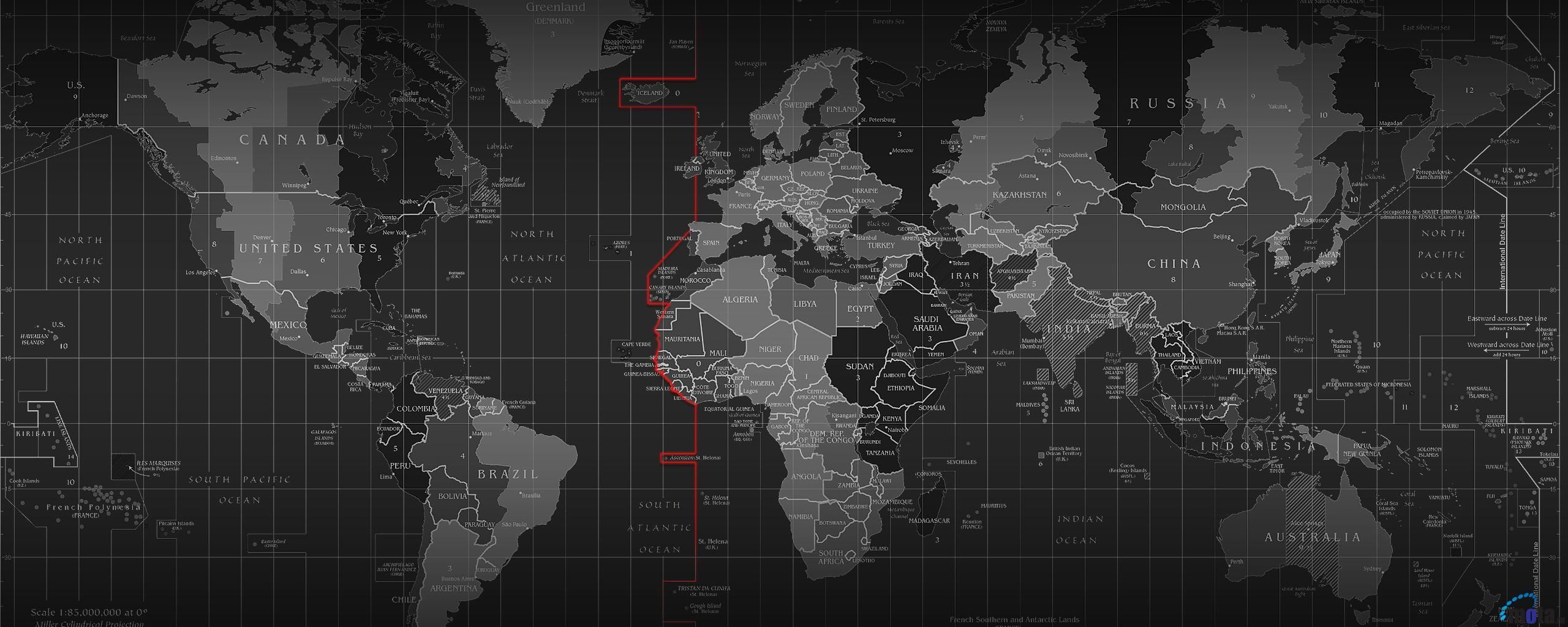Download Wallpaper World Map with Time Zones. (2560 x 1024 Dual ...