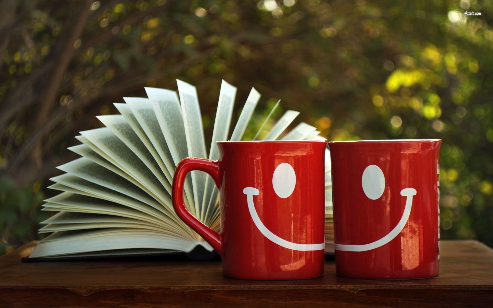Happy mugs and an open book wallpaper - Photography wallpapers ...