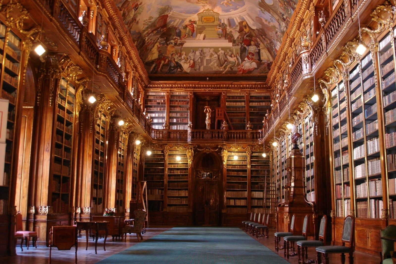 Ancient Famous Library Prague Room Bookshelf Books Wallpainting