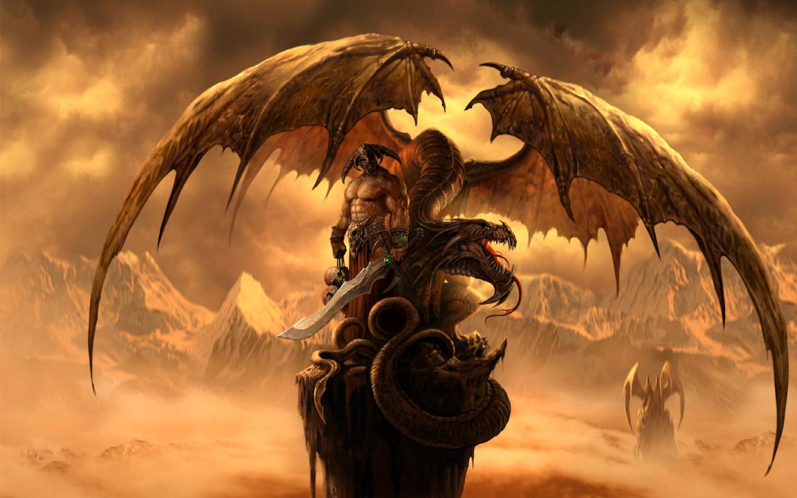 Fantasy Art Work Warrior and Dragon widescreen wallpaper | Wide ...