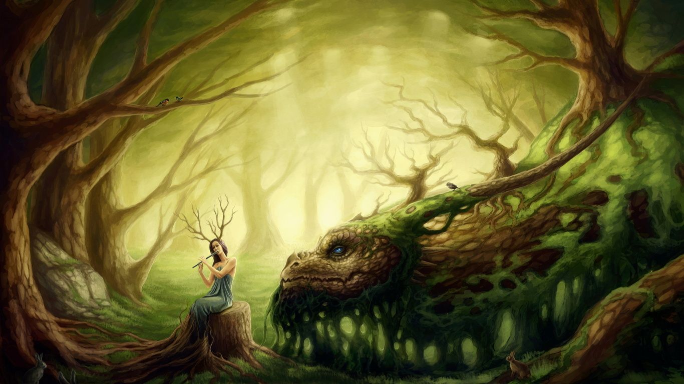 Wallpapers Forest Dragon Girl Druid Fantasy Widescreen On The ...