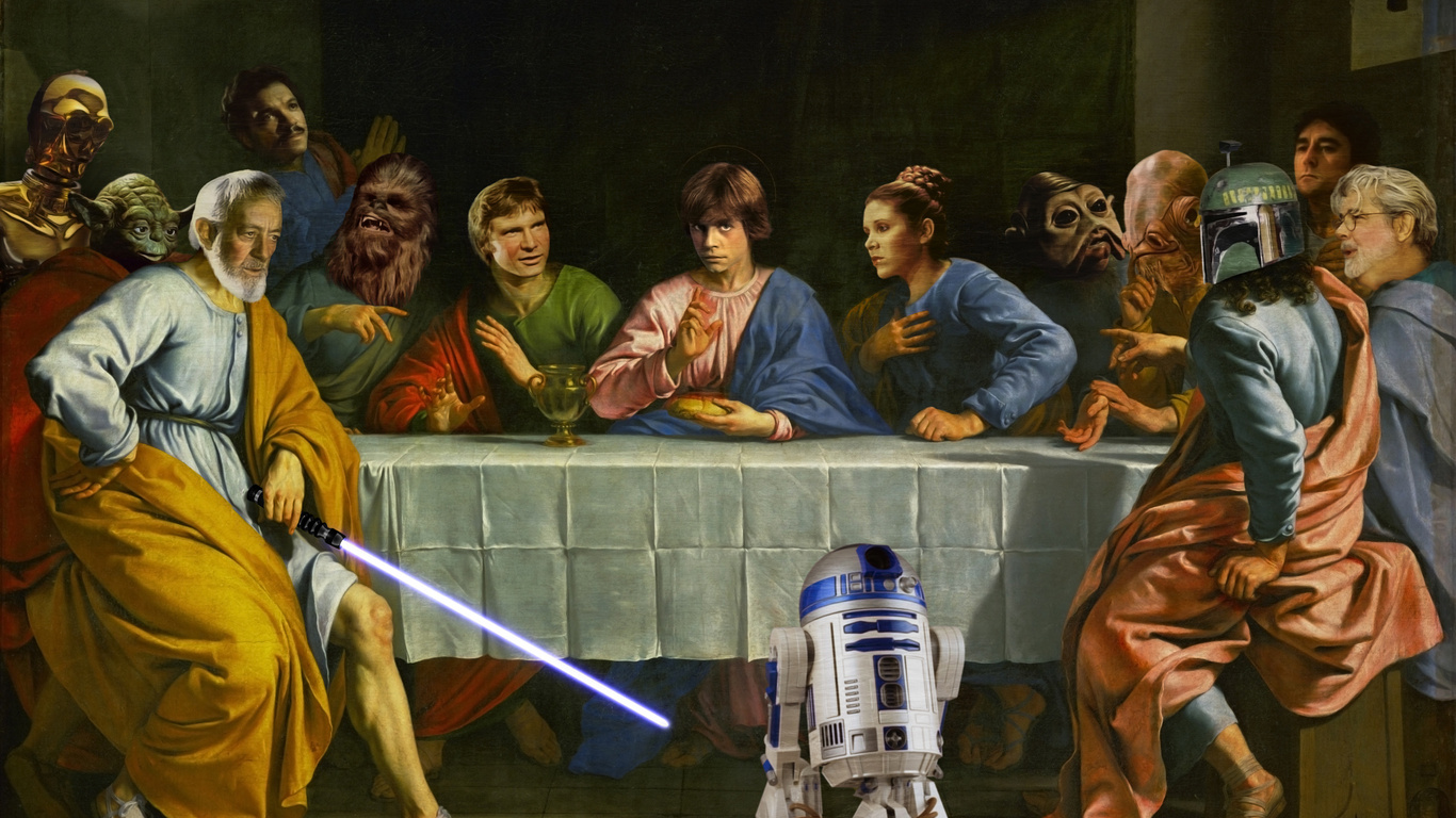 1366x768 the last supper, funny, star wars, star wars, heroes ...
