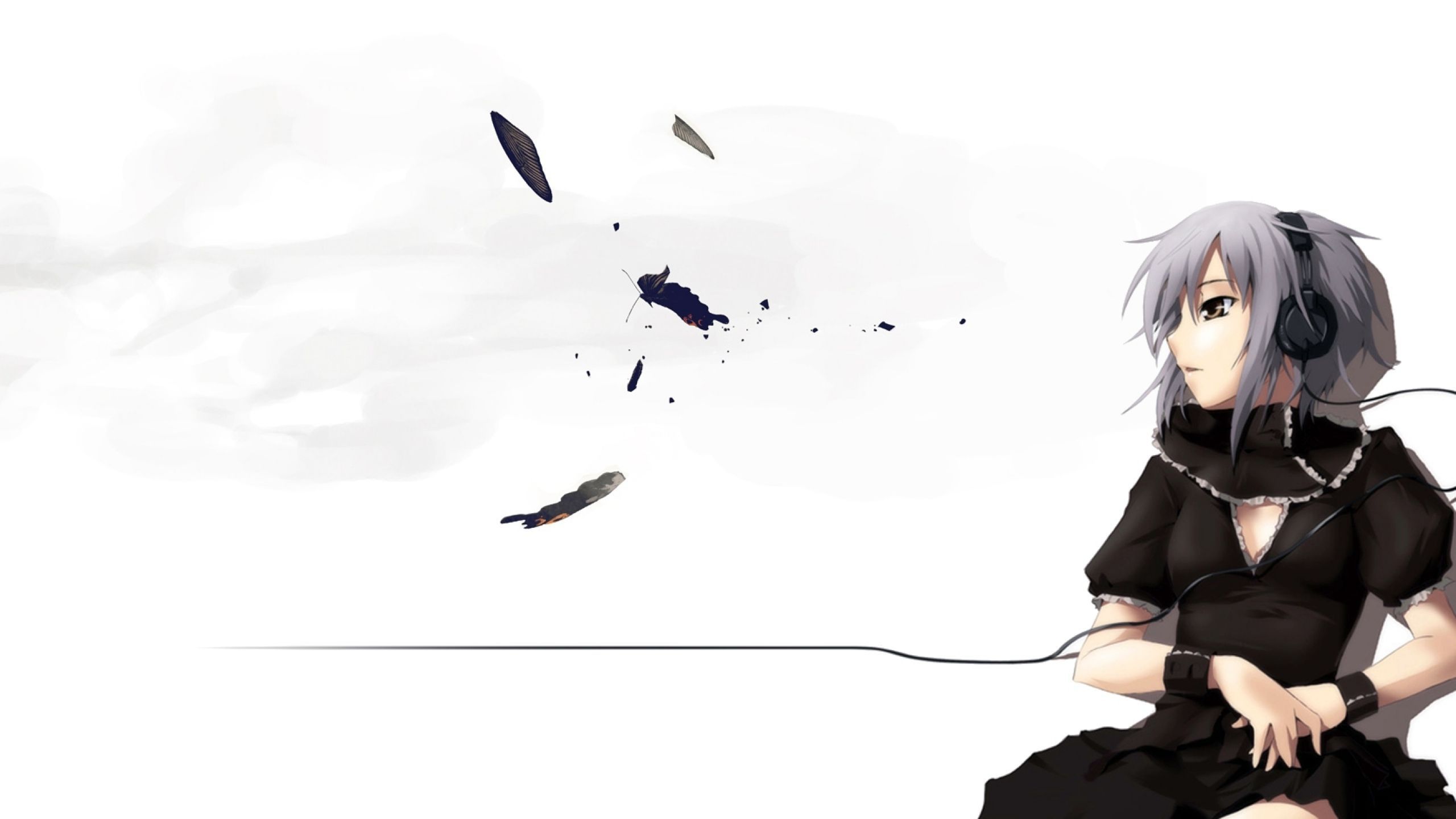 Download Wallpaper 2560x1440 Anime, Girl, Headphones, Cables ...