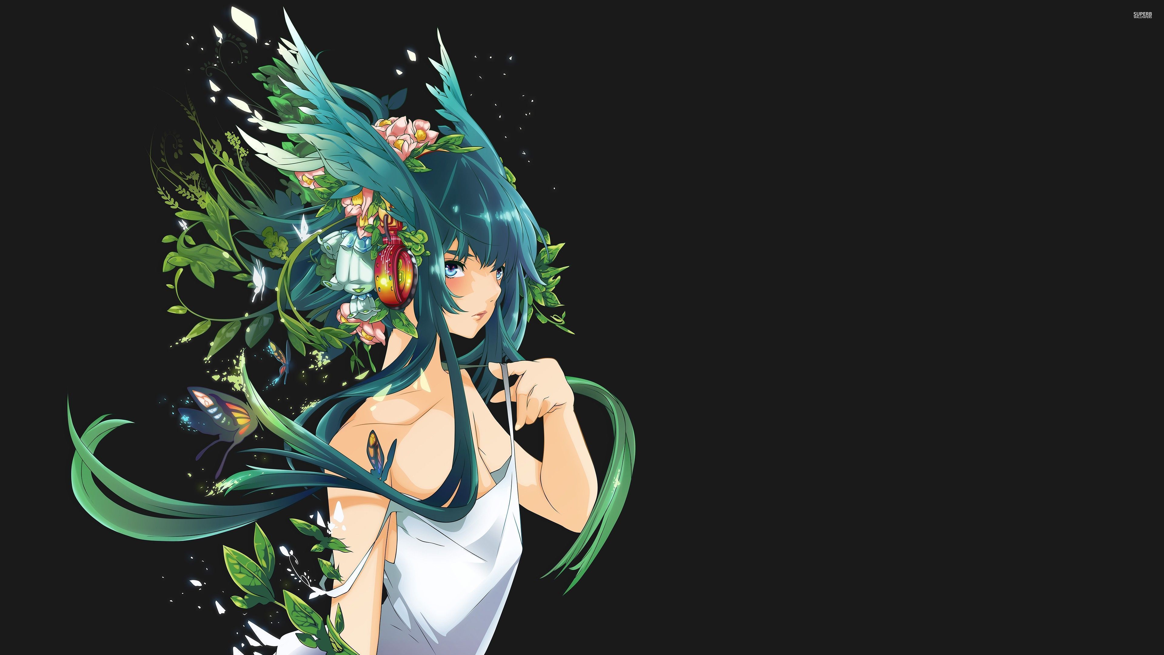 Girl with headphones and flowers in her hair wallpaper - Anime ...