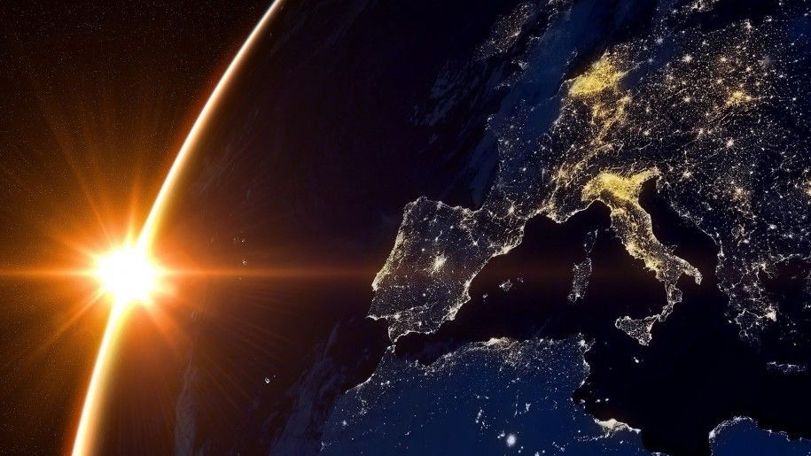 Sun And Earth From Space Europe Night Hd Wallpaper : Wallpapers13.com