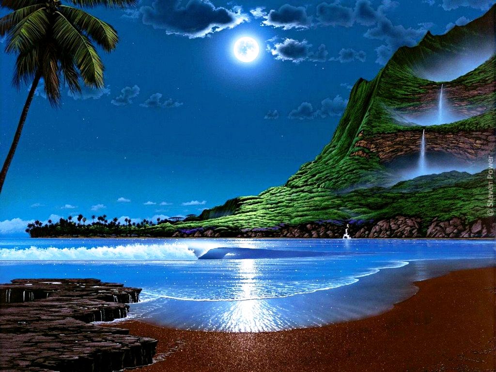 Free Animated Moon Mountain Beach Wallpapers