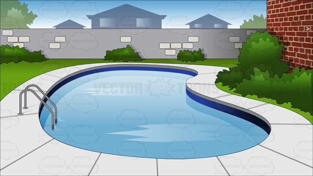 Backyard Swimming Pool Background Cartoon Stock Clip Art Vector