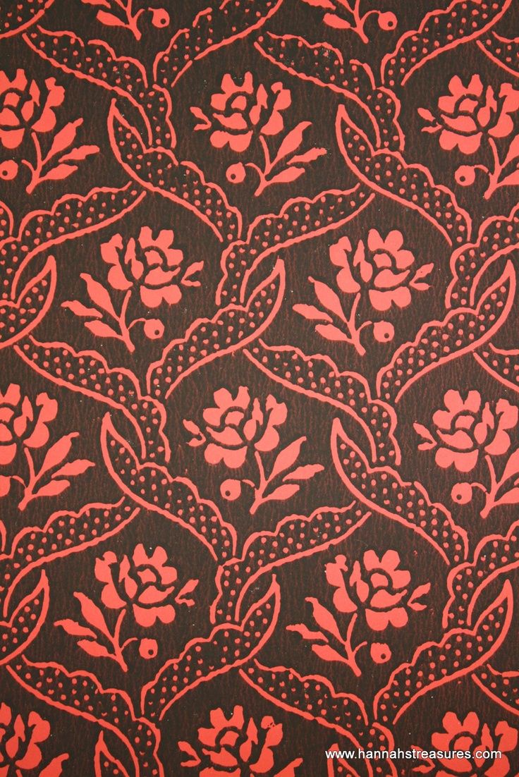 1940's Vintage Wallpaper Black lacy lattice with Red flowers ...