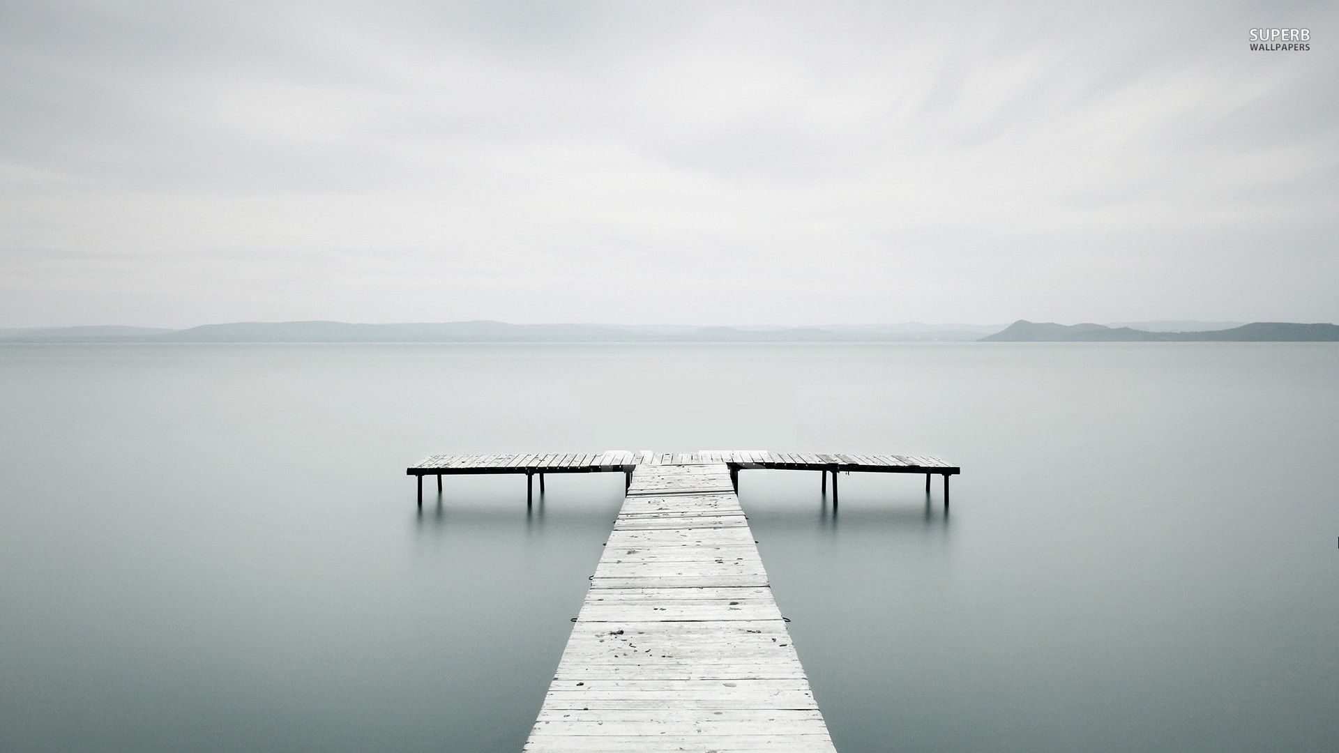 Dock on a misty lake wallpaper - Nature wallpapers -