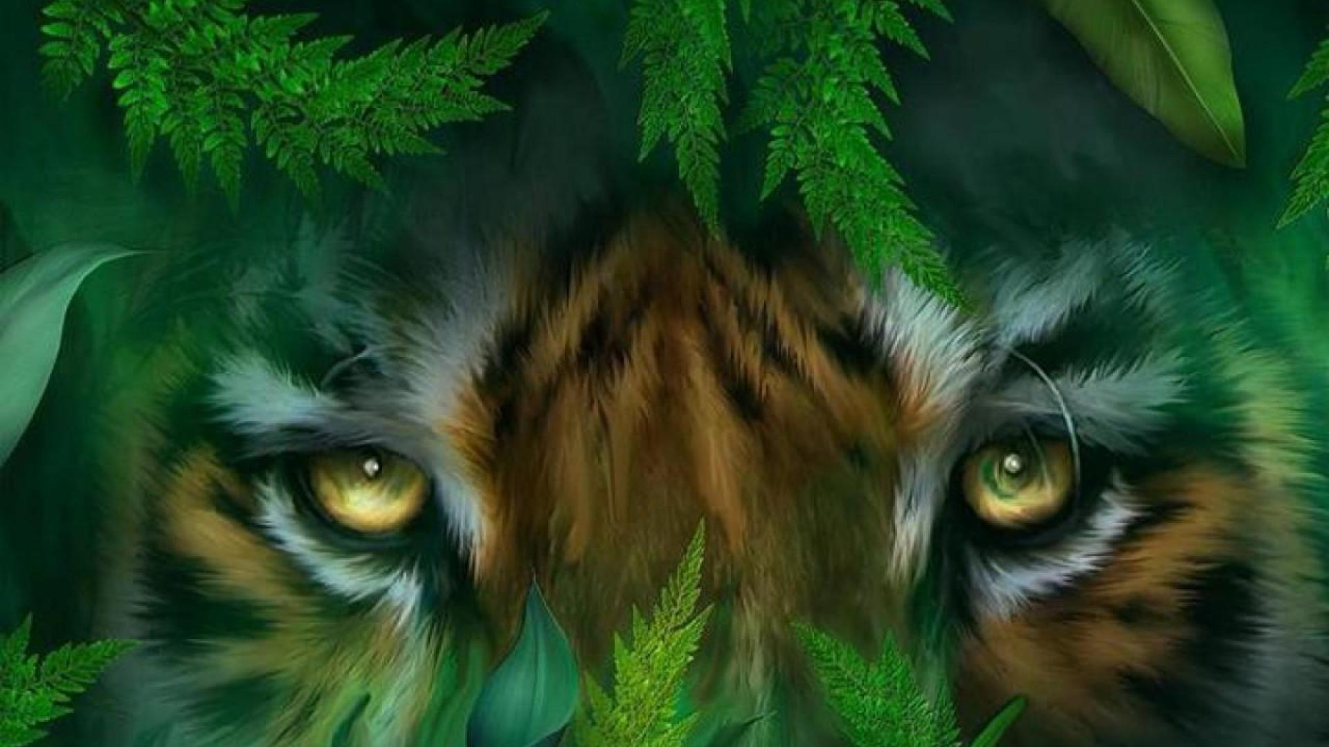 Тигр зеленые ярко зеленые глаза