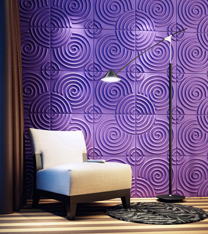 Living Room with Purple Wall Covering - Wallpaper Mural Ideas - 15836