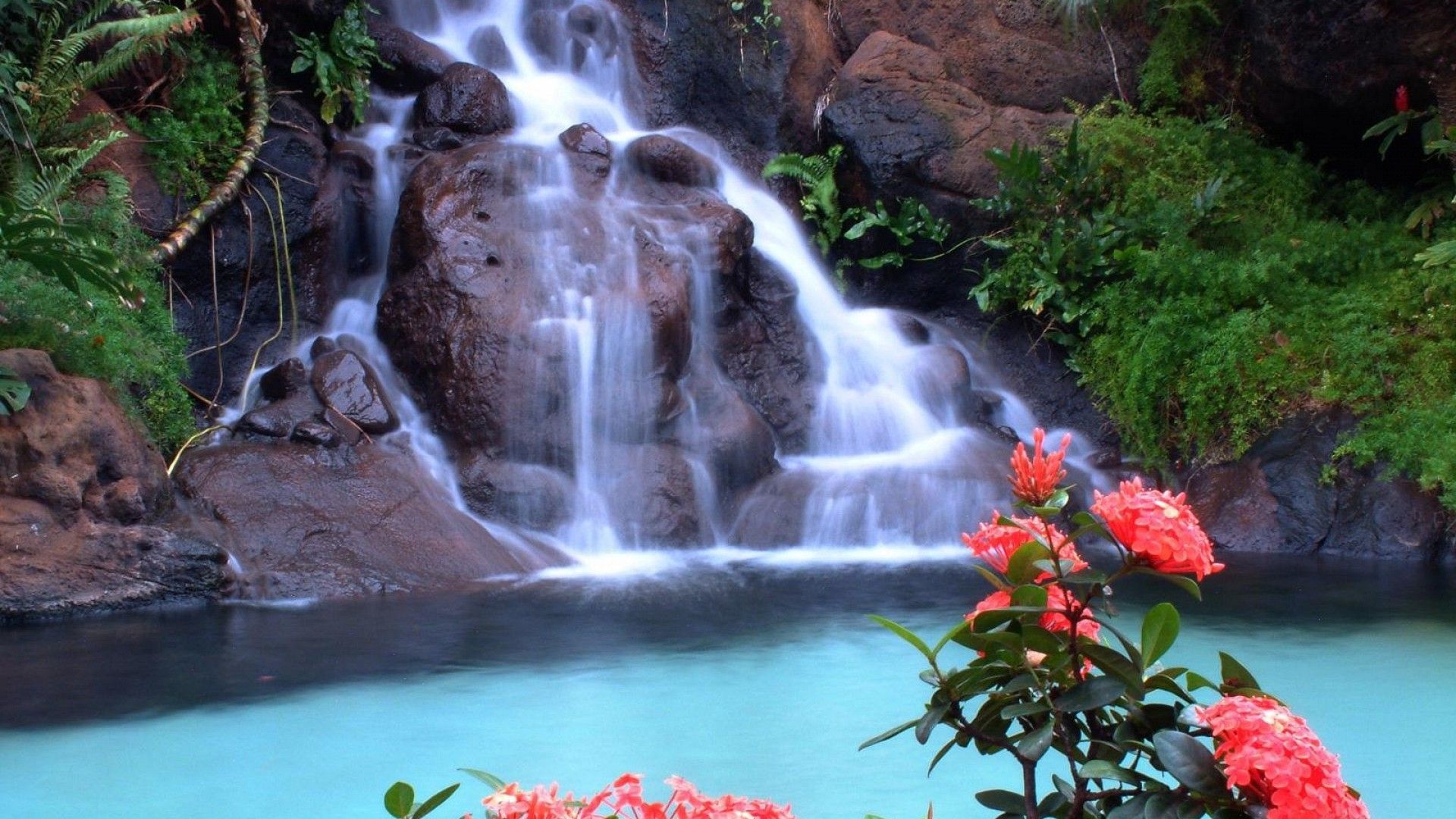 Waterfall And Red Mountain Wallpaper Download Wallpaper Nature ...