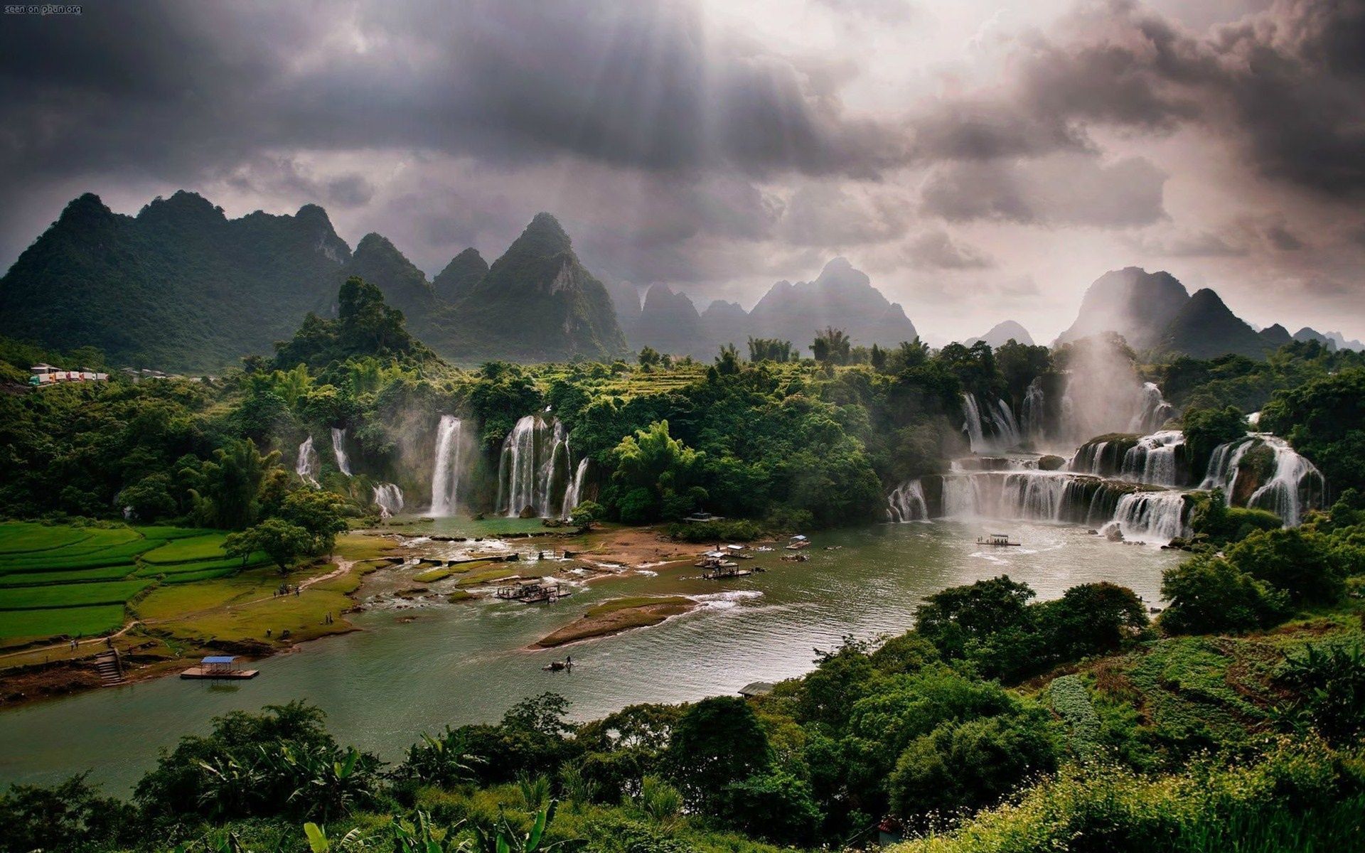 Mountains waterfalls people nature clouds wallpaper | 1920x1200 ...