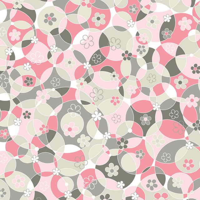 Circles and Daisies - Pink Gray Wall Mural - Contemporary ...