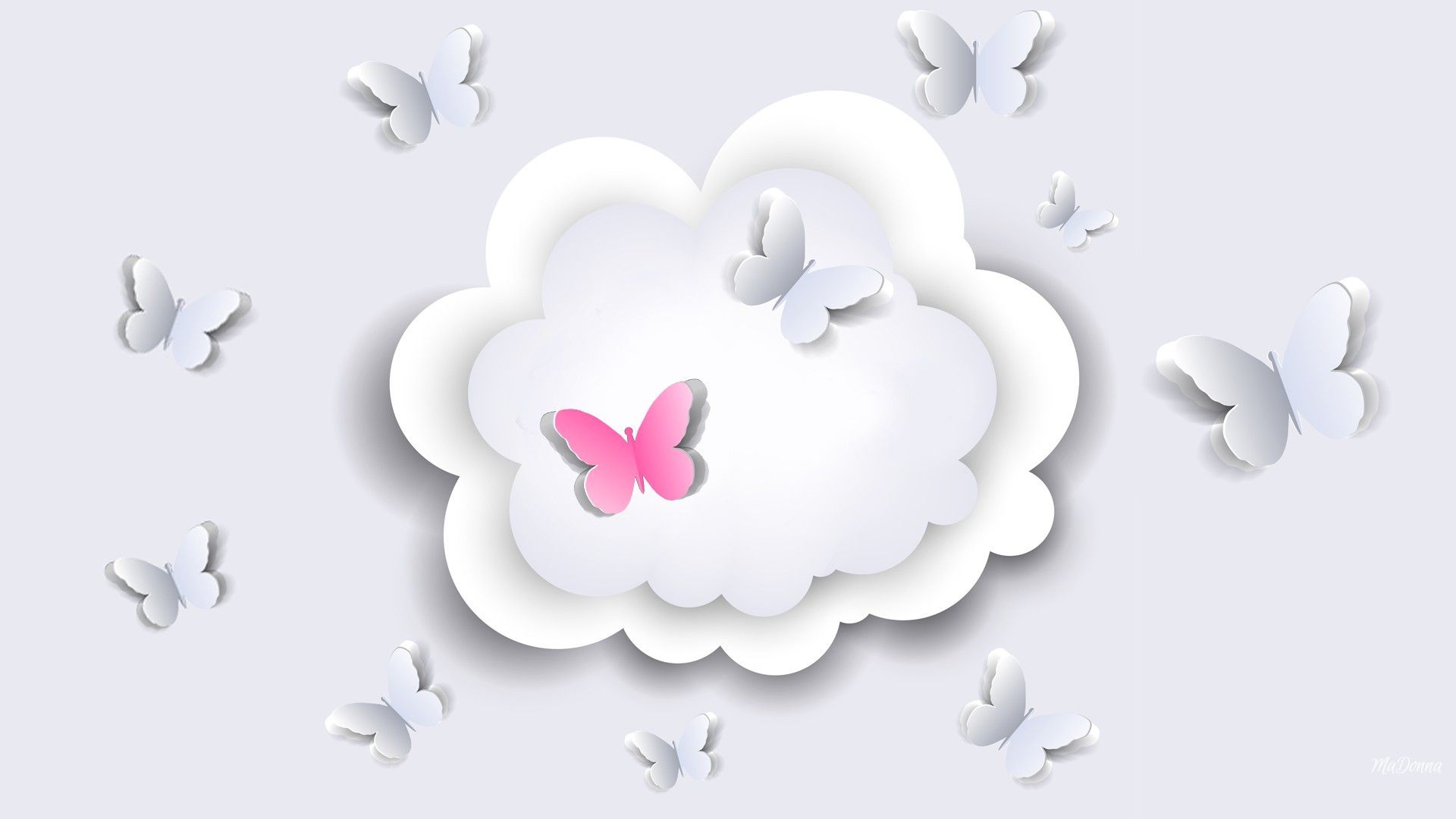 Paper Clouds Butterflies Gray Pink Summer Abstract Cut Black White ...
