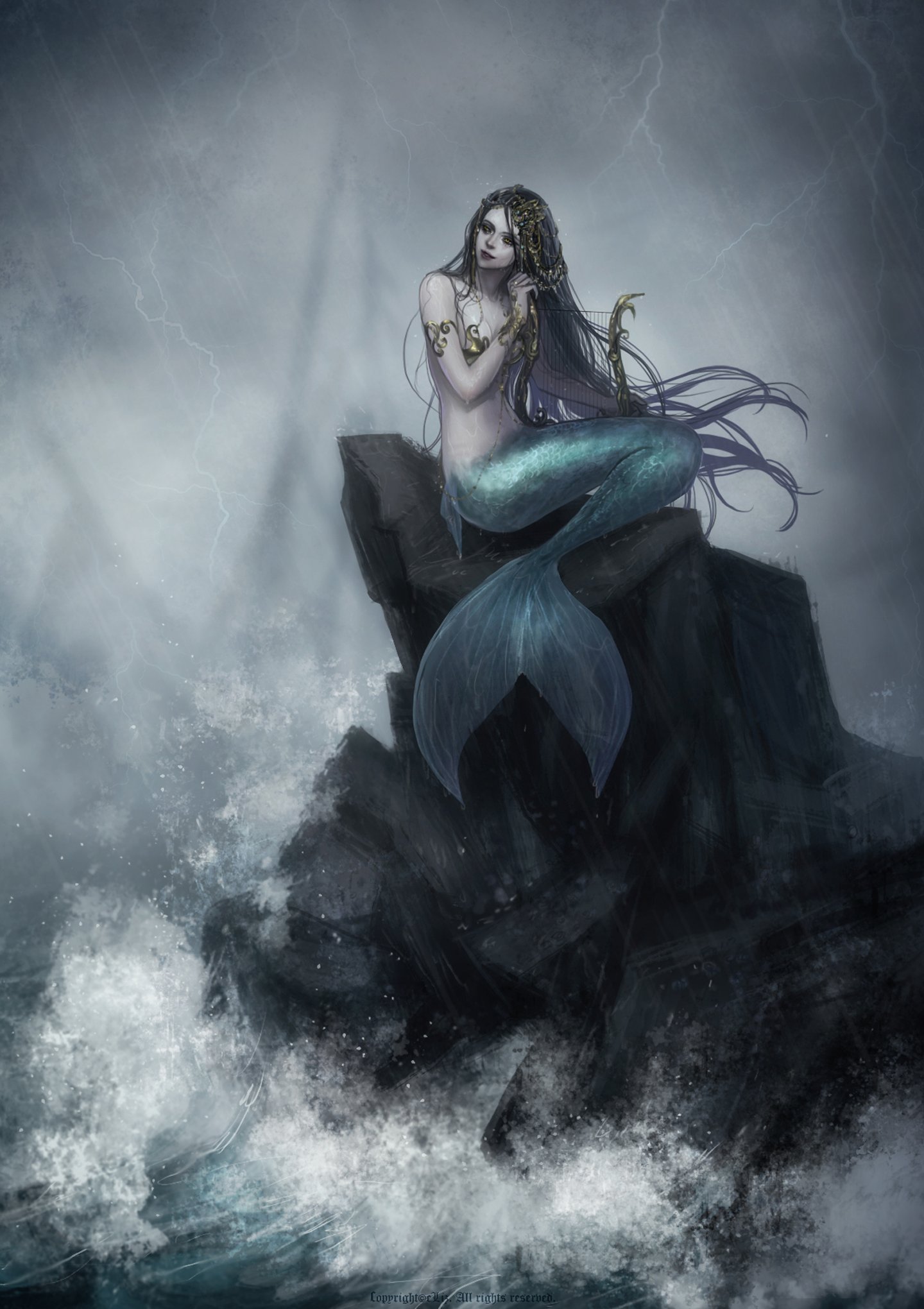 Long hair girl fantasy beautiful dress mermaid wallpaper