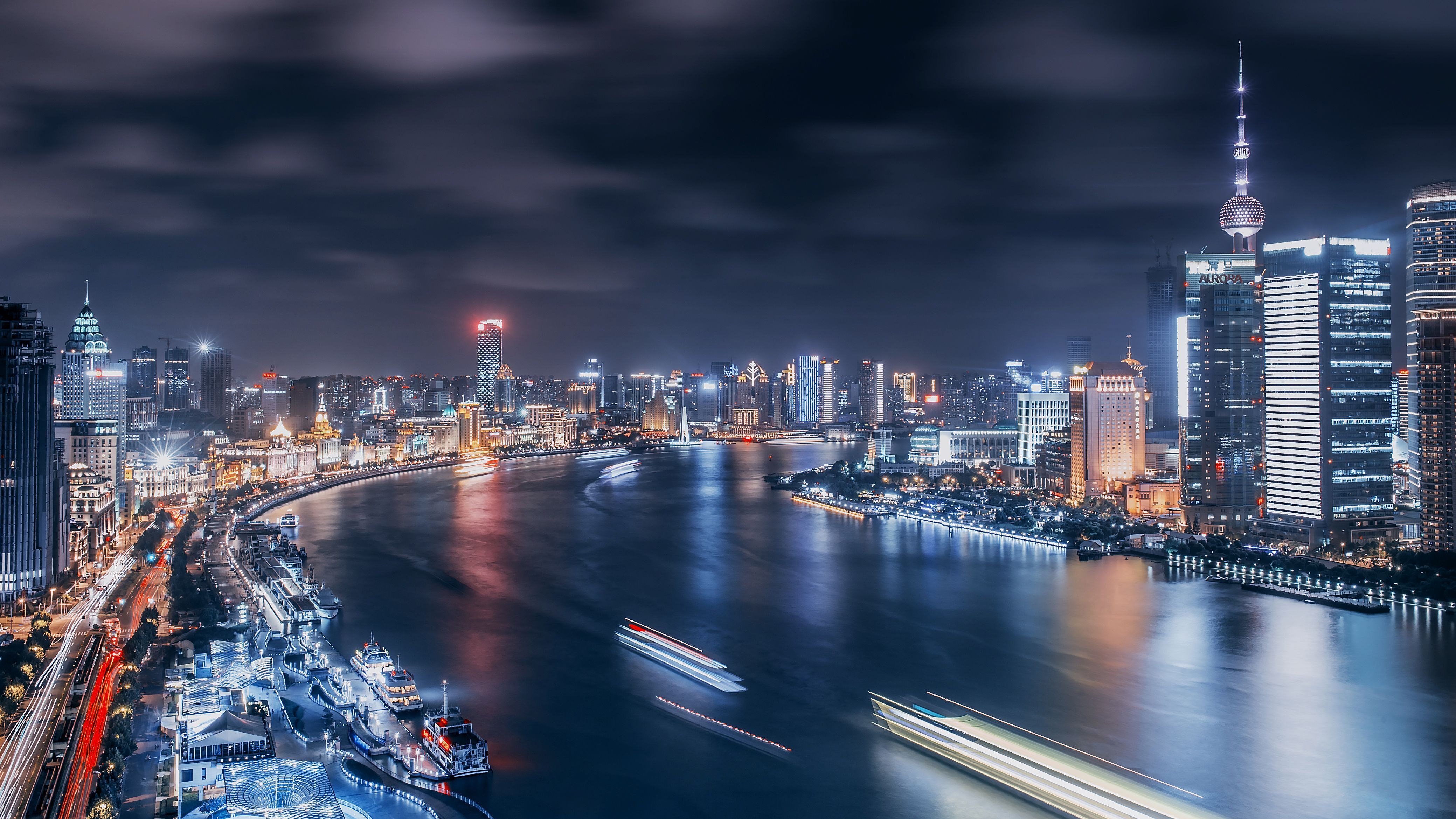 Shanghai Cities China Huangpu Pudong Night 4K Ultra Hd Mind ...