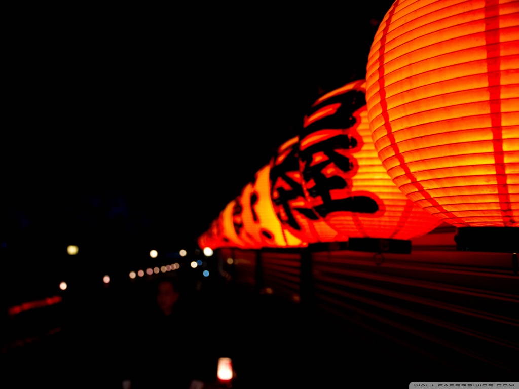 Japanese Lanterns At Night HD desktop wallpaper Widescreen