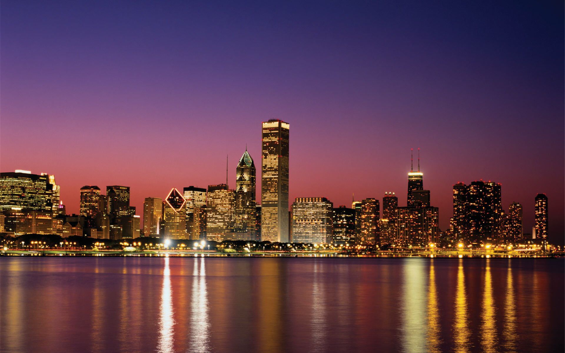 Chicago Skyline At Night Wallpaper - wallpaper.