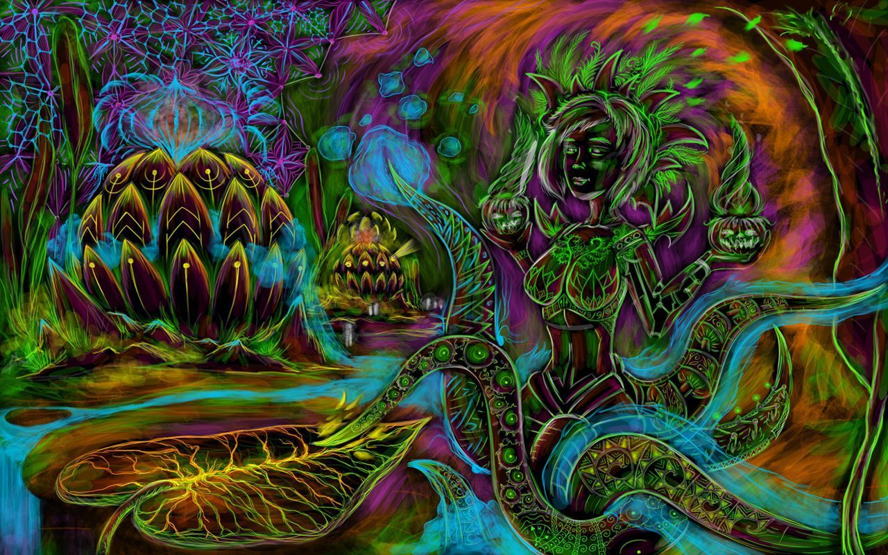 Cyber octopus free psychedelic art wallpaper