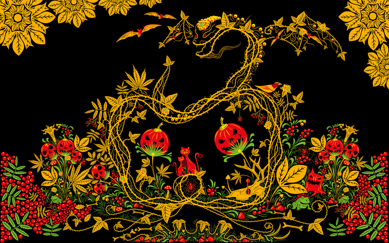 Halloween Khokhloma free psychedelic wallpaper