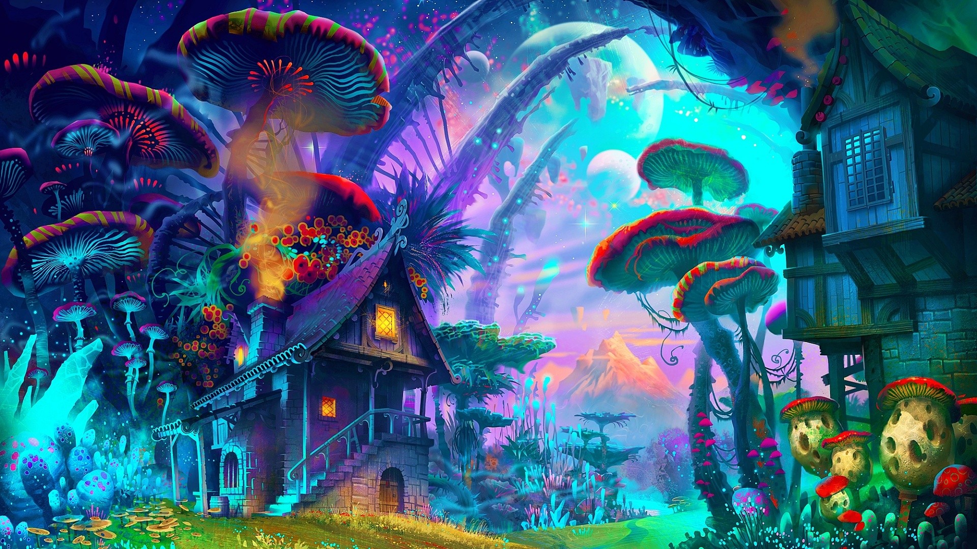 fantasy art, #drawing, #nature, #psychedelic, #colorful, #house ...
