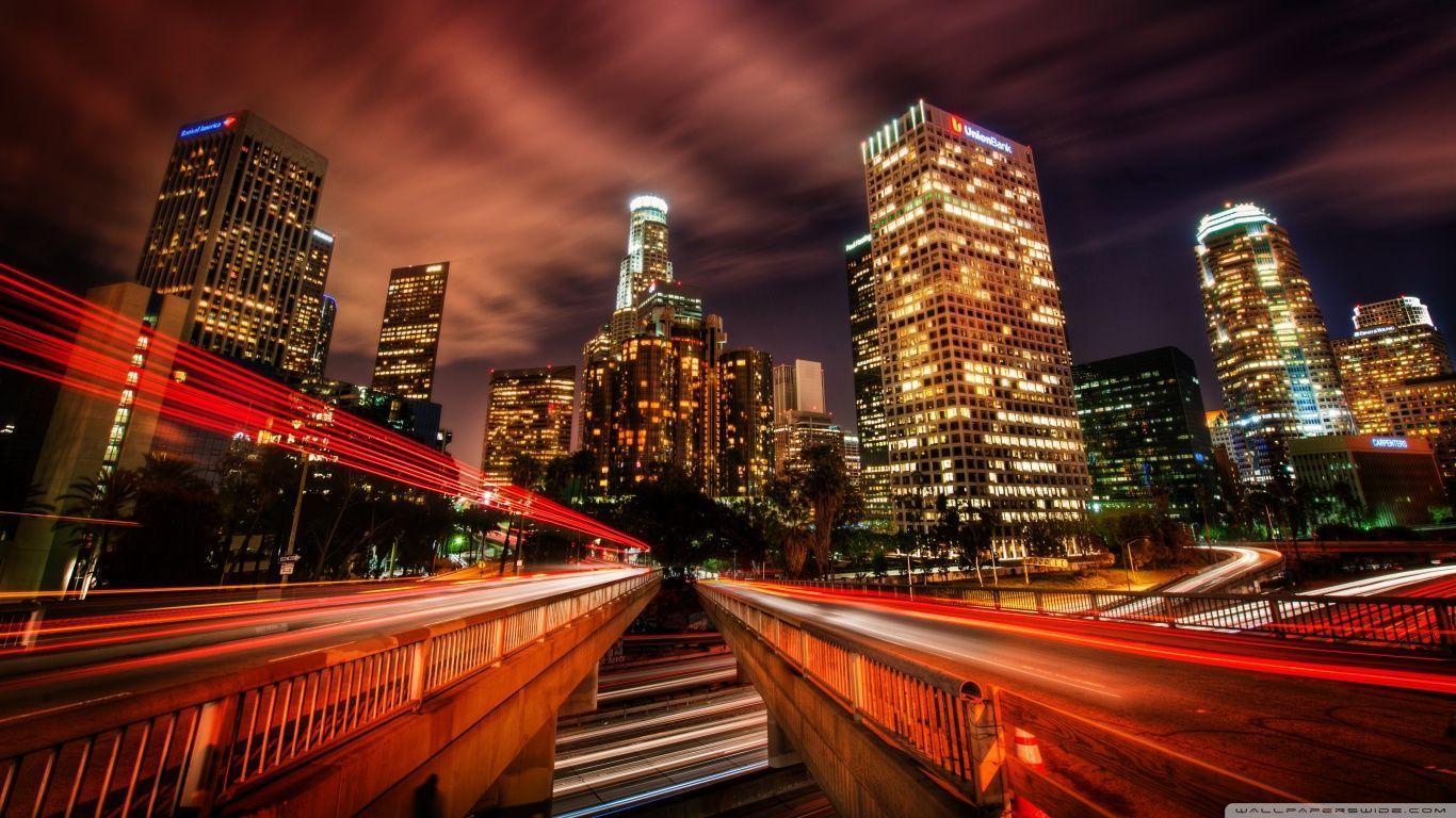 Downtown Los Angeles At Night HD desktop wallpaper High resolution