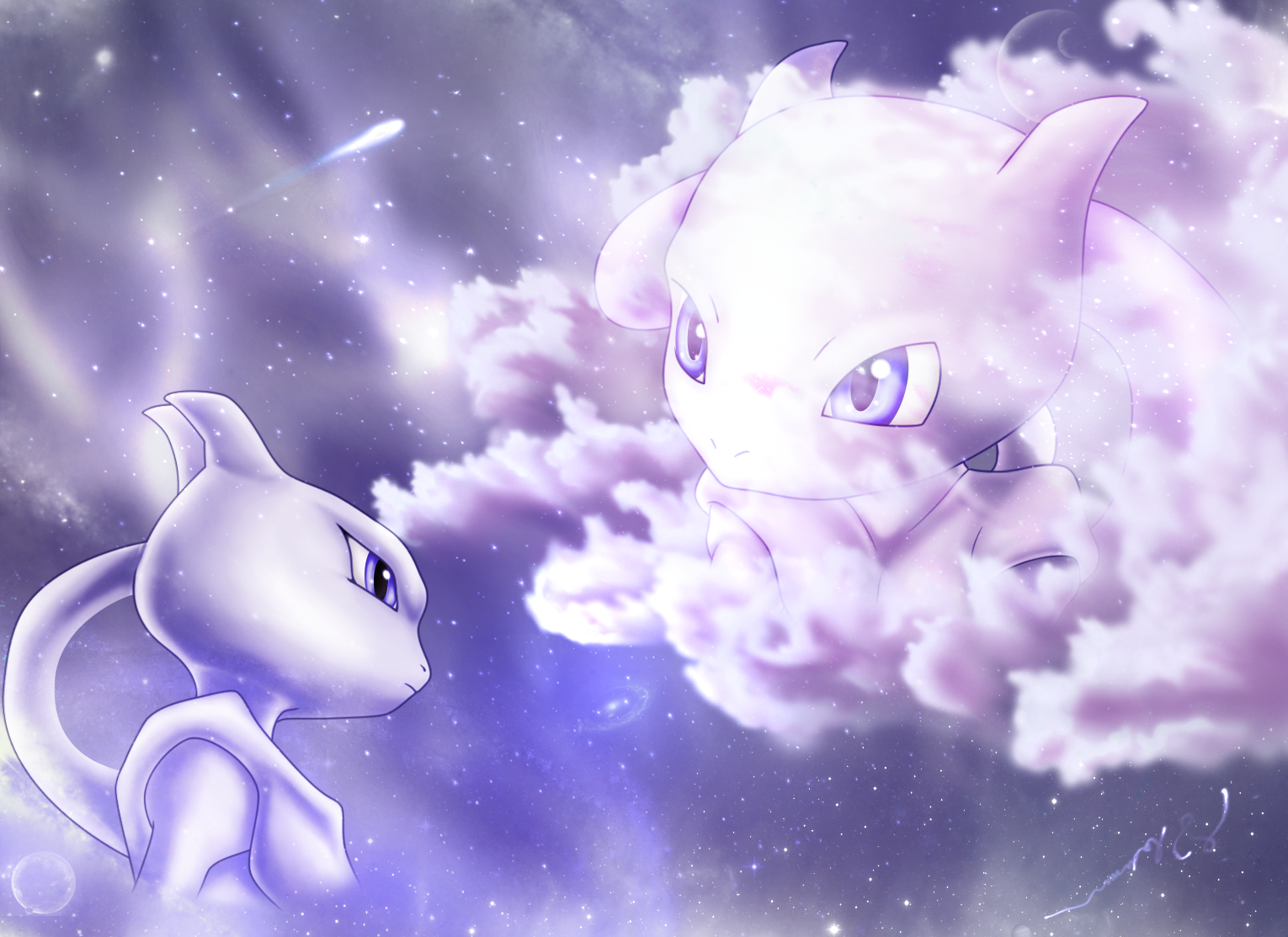 Mewtwo and Young Mewtwo Wallpaper