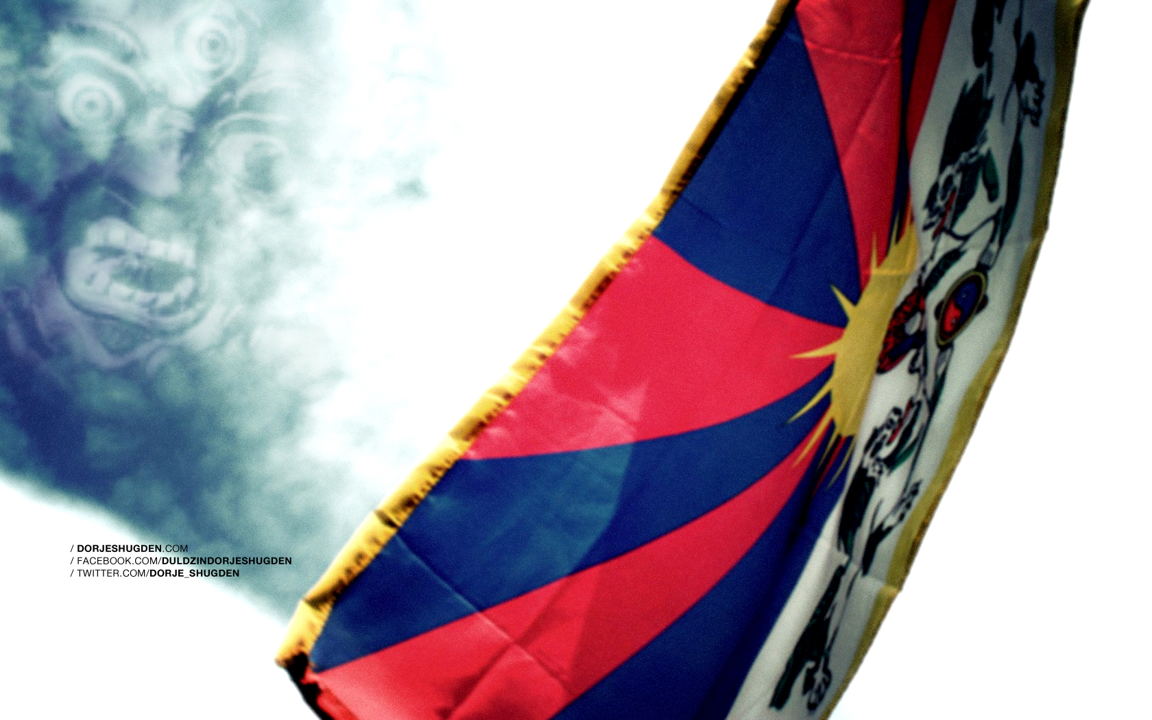 Wallpaper Flag and Clouds Dorje Shugden and Dalai Lama