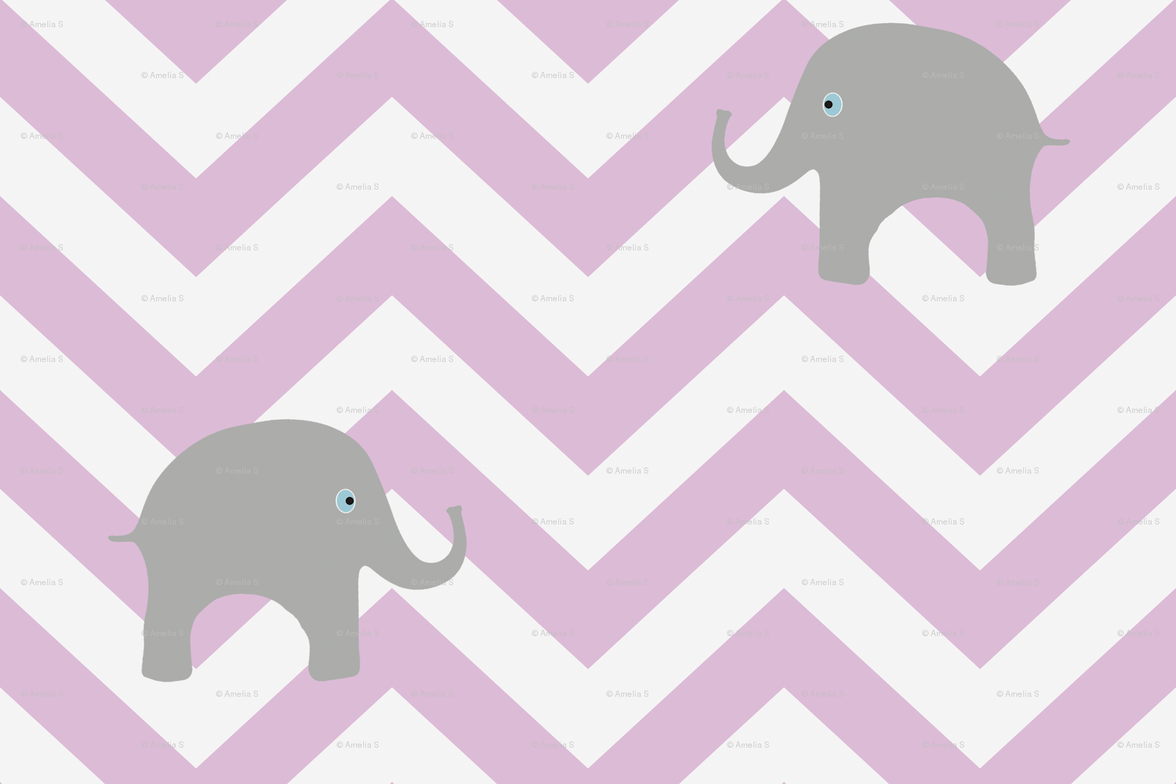 Baby Elephants on Pink Lilac Chevron fabric - willowlanetextiles ...