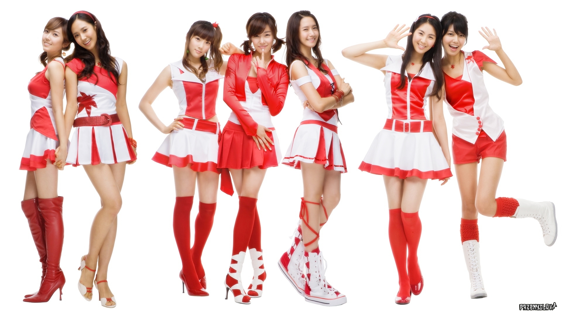 Schoolgirls in White and Red Wallpaper