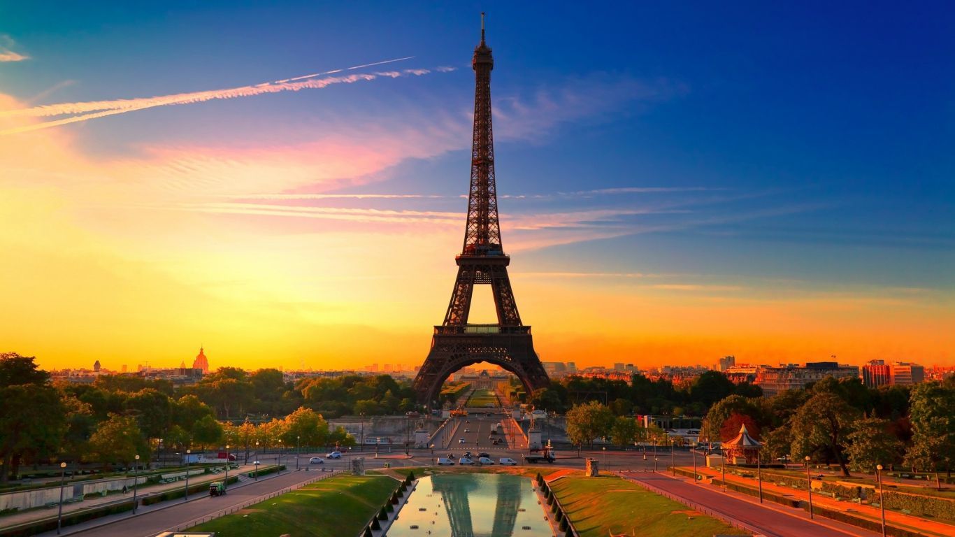 Download HD France Paris Eiffel Tower Sunset Wallpaper ...